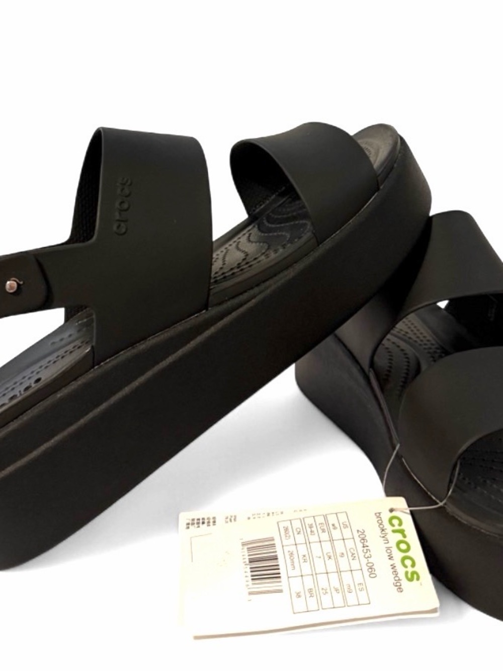 Crocs Brooklyn Low Wedge Strappy Ankle Buckle Sandals Black Size US 9 NEW